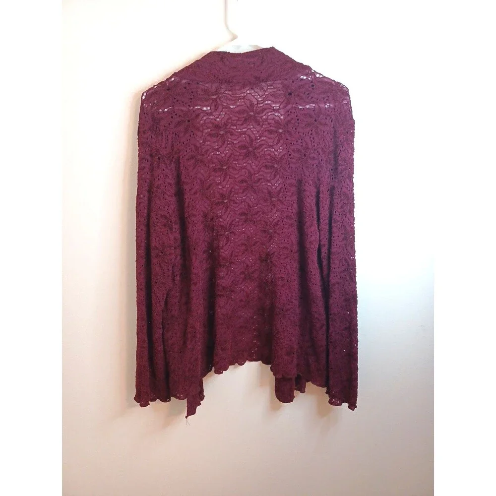 Brittany Black Open Front Cardigan XL Burgundy Lace Longsleeve Boho Lagenlook - Picture 6 of 8